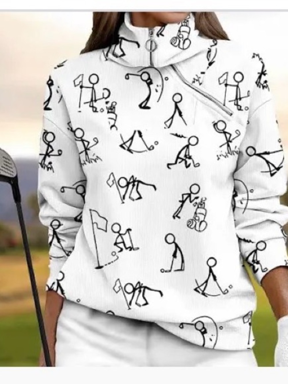 Women’s White Golf Stick Figure Pullover